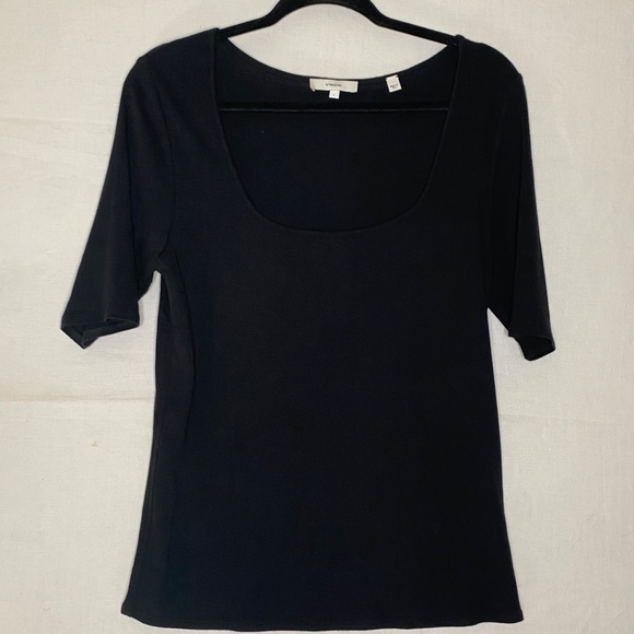 Vince Scoop Neck Top Size L Mid Length Sleeve Black - Picture 2 of 5